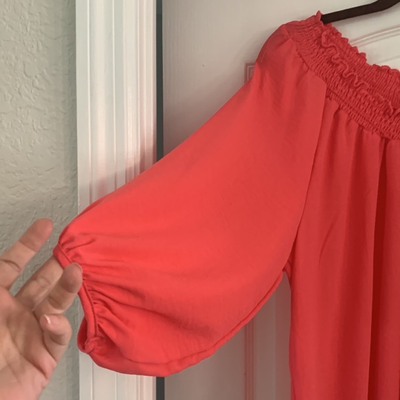 NWT Small beautiful silky coral colored off the shoulder blouse! - Picture 3 of 7